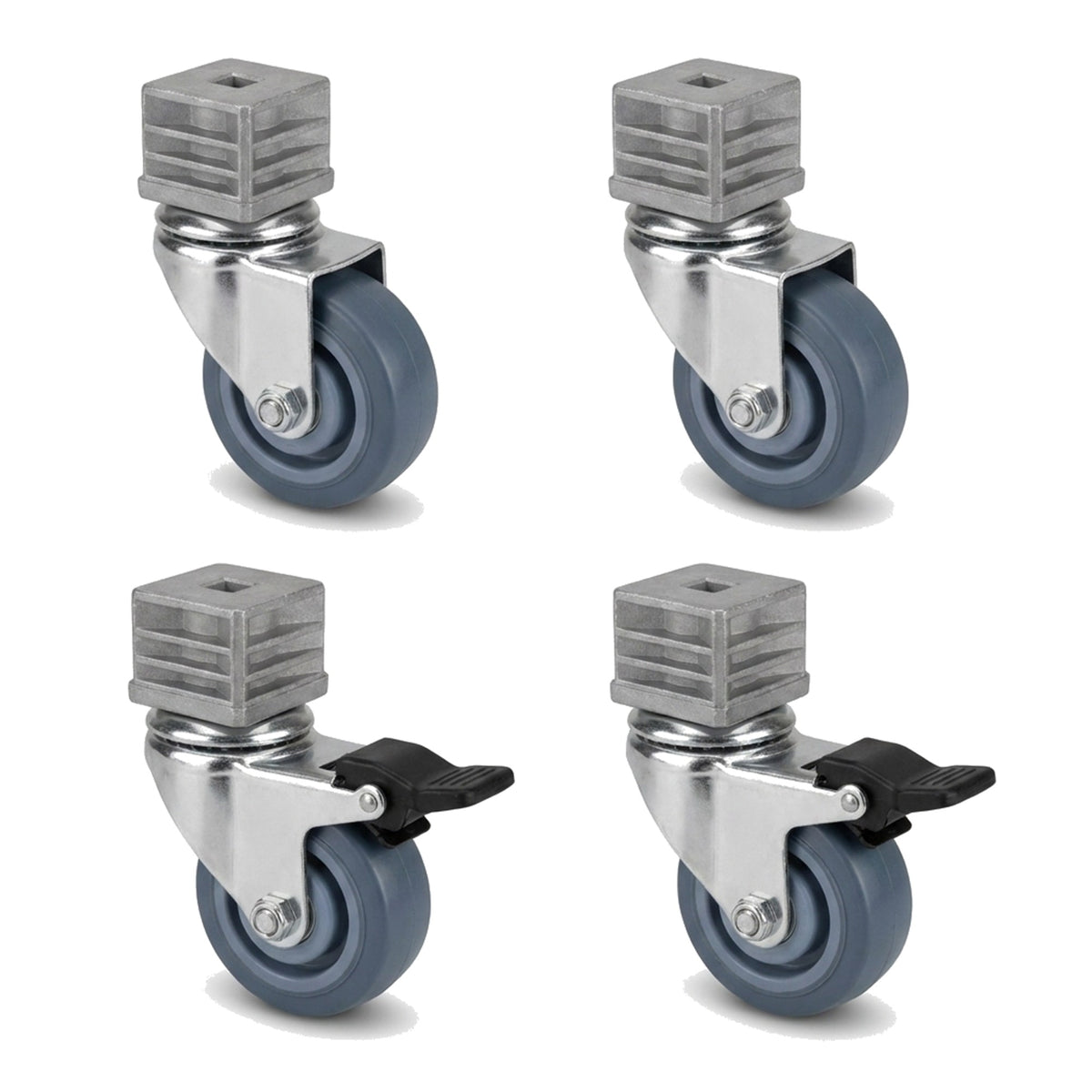 Kit de 4 roulettes inox pour table professionnelle, 2 avec frein