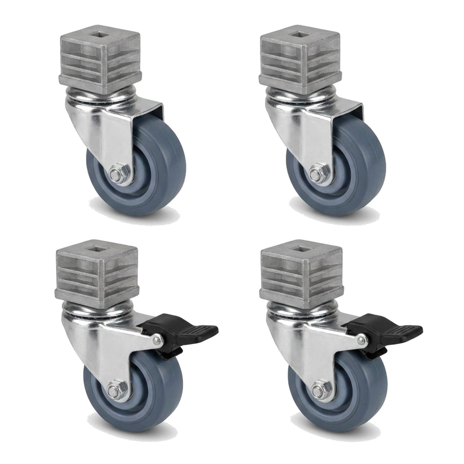 Kit de 4 roulettes inox pour table professionnelle, 2 avec frein