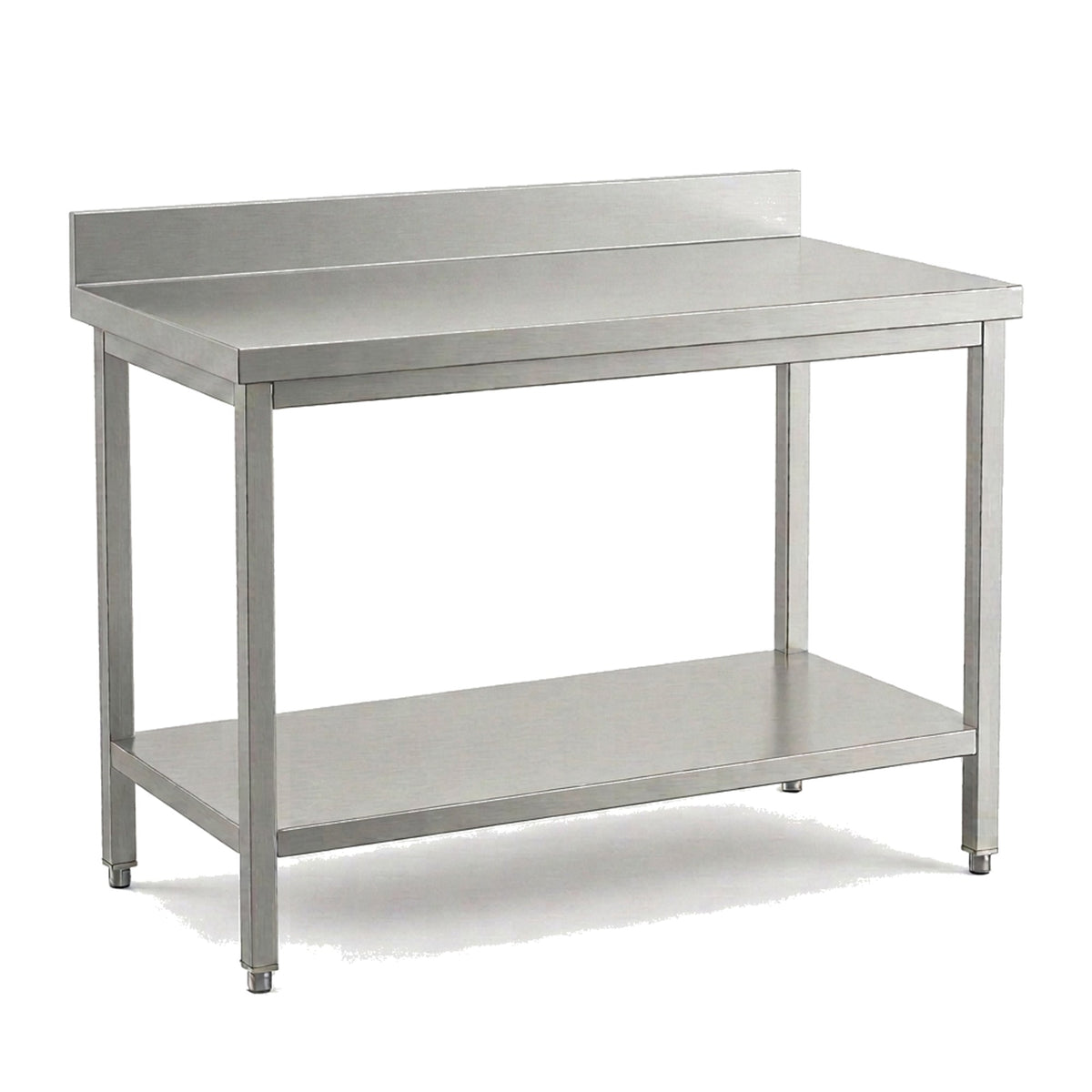 Table de travail inox professionnelle 1000 x 600 mm avec dosseret, étagère basse et pieds réglables