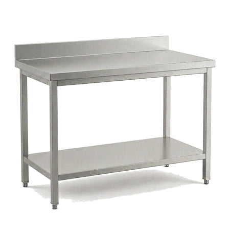 Table de travail inox professionnelle 1000 x 600 mm avec dosseret, étagère basse et pieds réglables