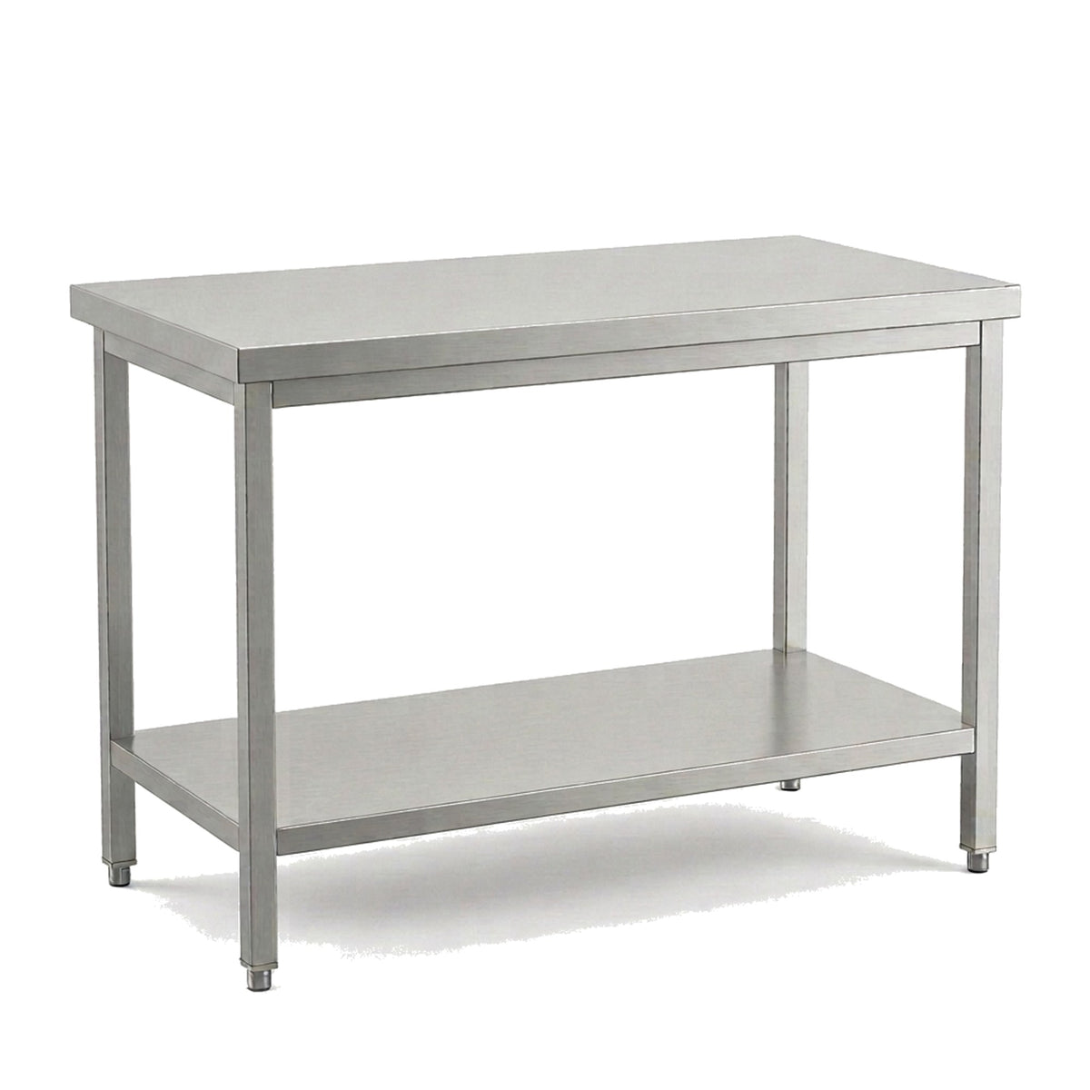 Table de travail inox professionnelle 1000 x 700 mm sans dosseret, étagère basse et pieds réglables