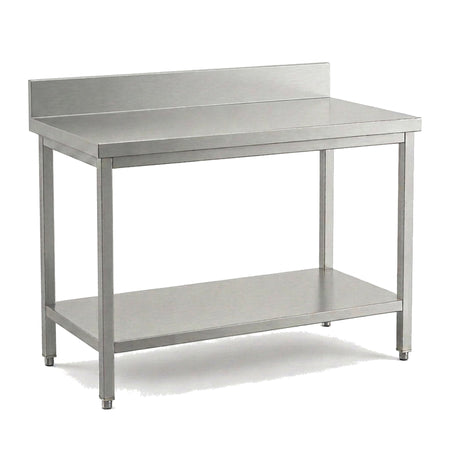 Table de travail inox professionnelle 1000 x 700 mm avec dosseret, étagère basse et pieds réglables