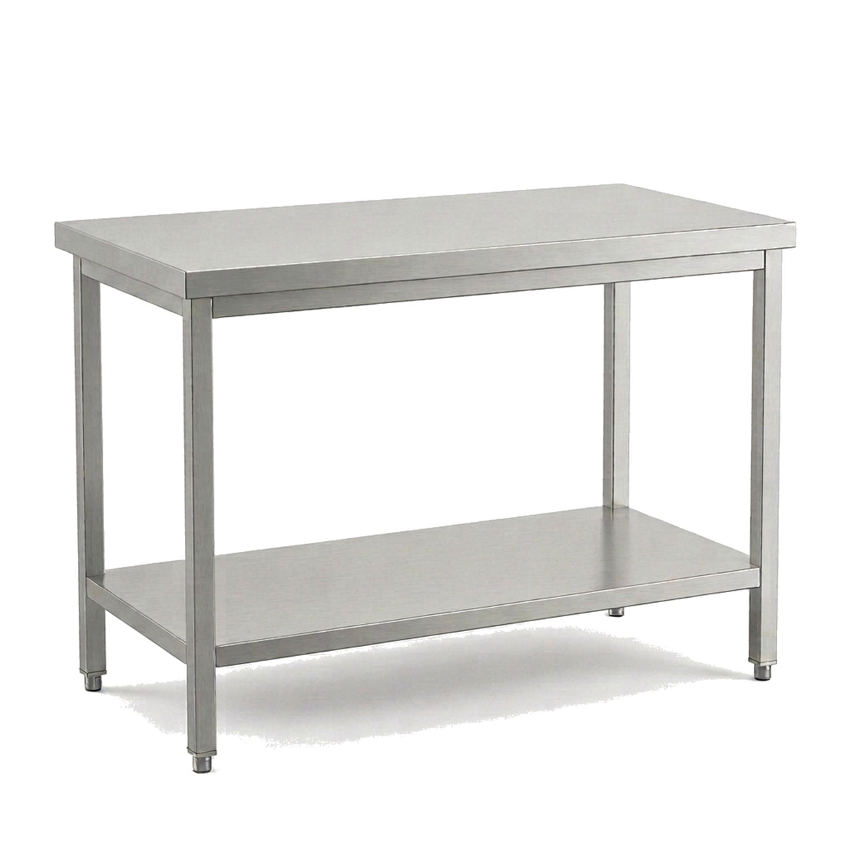 Table de travail inox professionnelle 1200 x 600 mm sans dosseret, étagère basse et pieds réglables