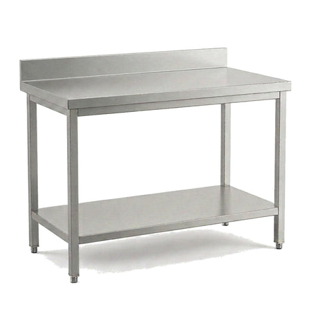 Table de travail inox professionnelle 1200 x 600 mm avec dosseret, étagère basse et pieds réglables
