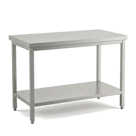 Table de travail inox professionnelle 1200 x 700 mm sans dosseret, étagère basse et pieds réglables