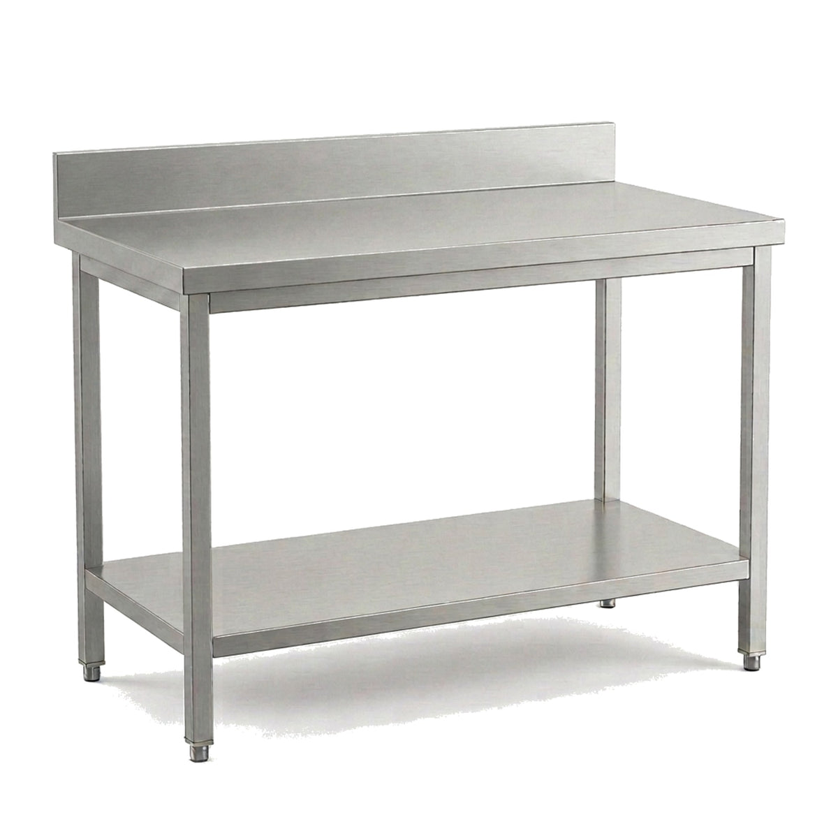 Table de travail inox professionnelle 1200 x 700 mm avec dosseret, étagère basse et pieds réglables