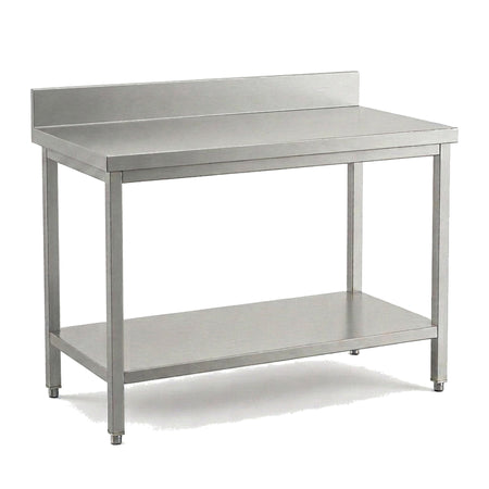 Table de travail inox professionnelle 1200 x 700 mm avec dosseret, étagère basse et pieds réglables