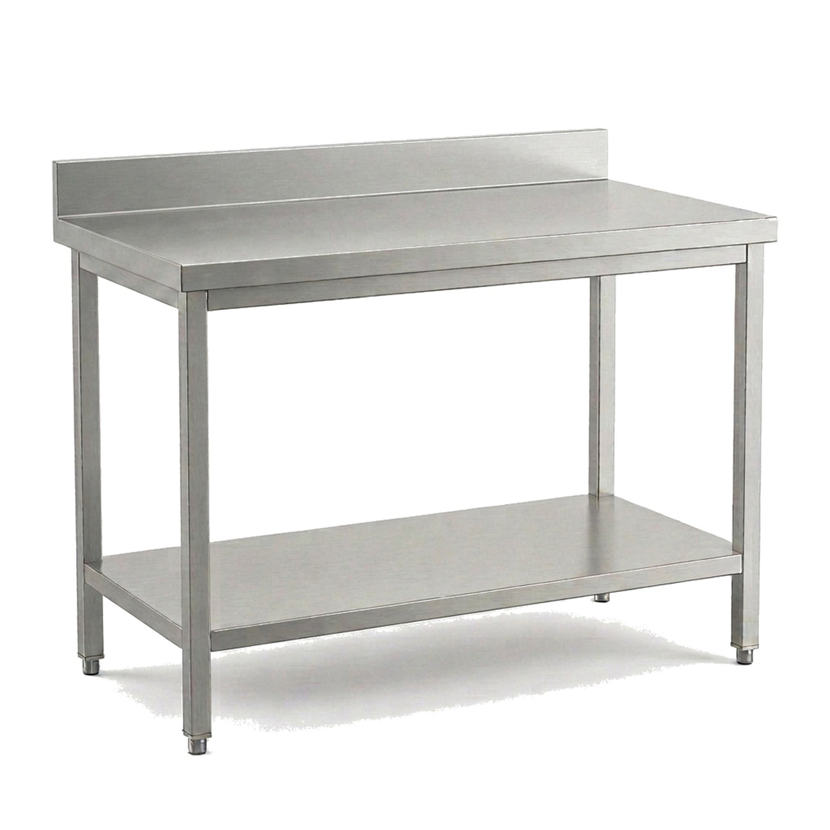 Table de travail inox professionnelle 1400 x 700 mm avec dosseret, étagère basse et pieds réglables