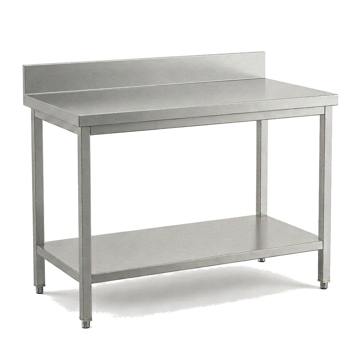 Table de travail inox professionnelle 1600 x 600 mm avec dosseret, étagère basse et pieds réglables