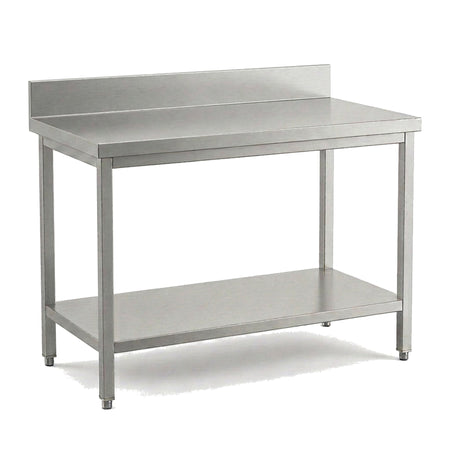 Table de travail inox professionnelle 1600 x 600 mm avec dosseret, étagère basse et pieds réglables
