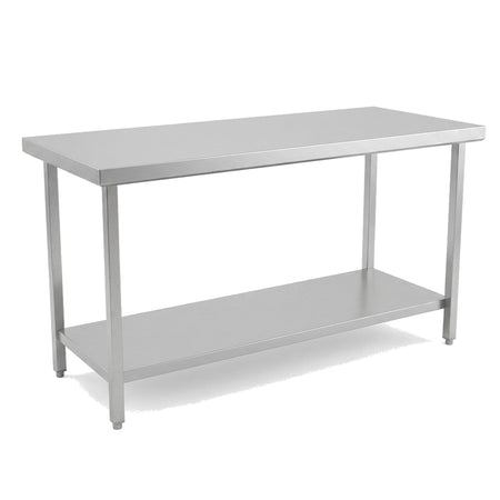 Table de travail inox professionnelle 1600 x 700 mm sans dosseret, étagère basse et pieds réglables