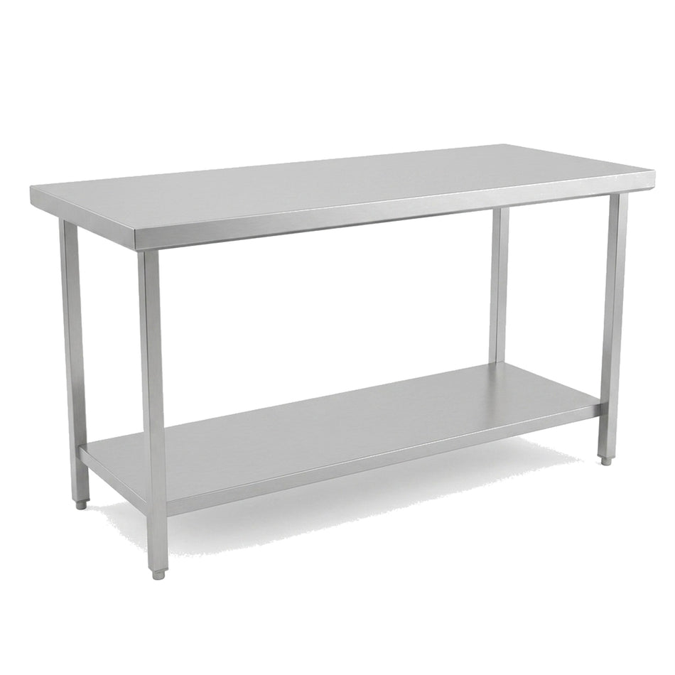 Table de travail inox professionnelle 1600 x 700 mm sans dosseret, étagère basse et pieds réglables