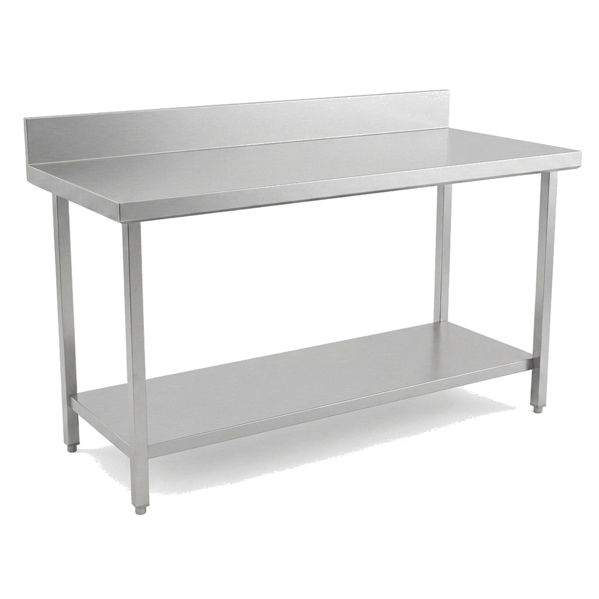 Table de travail inox professionnelle 1600 x 700 mm avec dosseret, étagère basse et pieds réglables