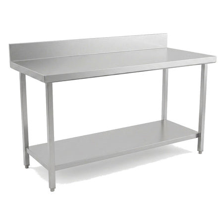 Table de travail inox professionnelle 1600 x 700 mm avec dosseret, étagère basse et pieds réglables