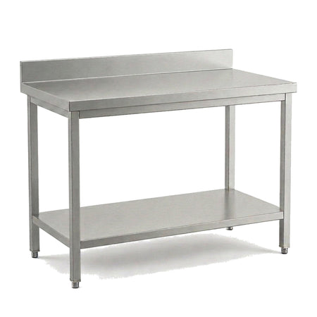 Table de travail inox professionnelle 1800 x 600 mm avec dosseret, étagère basse et pieds réglables