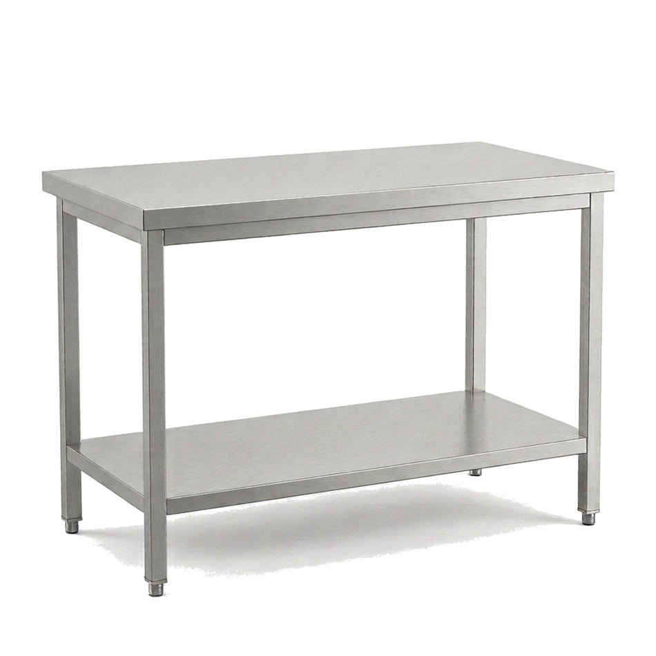 Table de travail inox professionnelle 1800 x 700 mm sans dosseret, étagère basse et pieds réglables