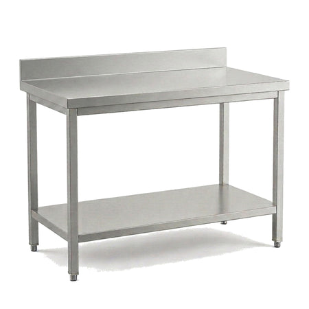 Table de travail inox professionnelle 1800 x 700 mm avec dosseret, étagère basse et pieds réglables