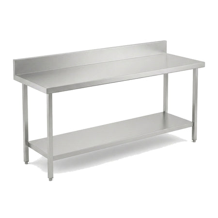 Table de travail inox professionnelle 2000 x 600 mm avec dosseret, étagère basse et pieds réglables