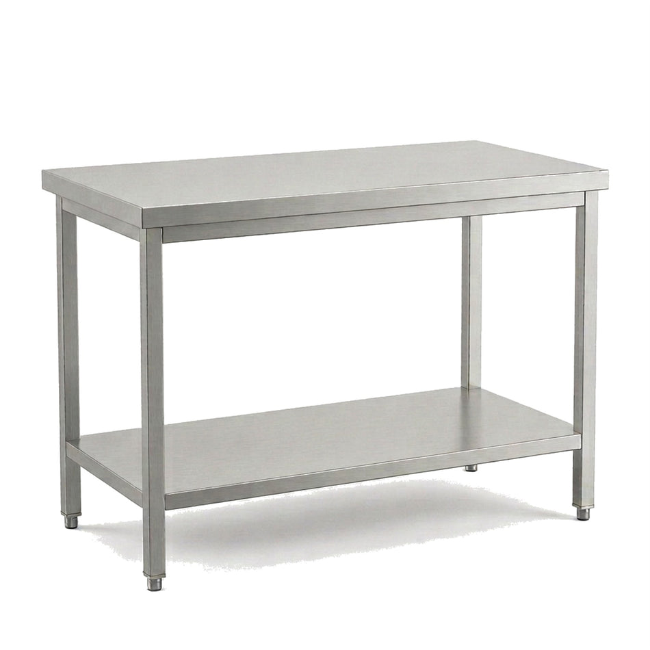 Table de travail inox professionnelle 2000 x 700 mm sans dosseret, étagère basse et pieds réglables
