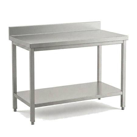Table de travail inox professionnelle 2000 x 700 mm avec dosseret, étagère basse et pieds réglables