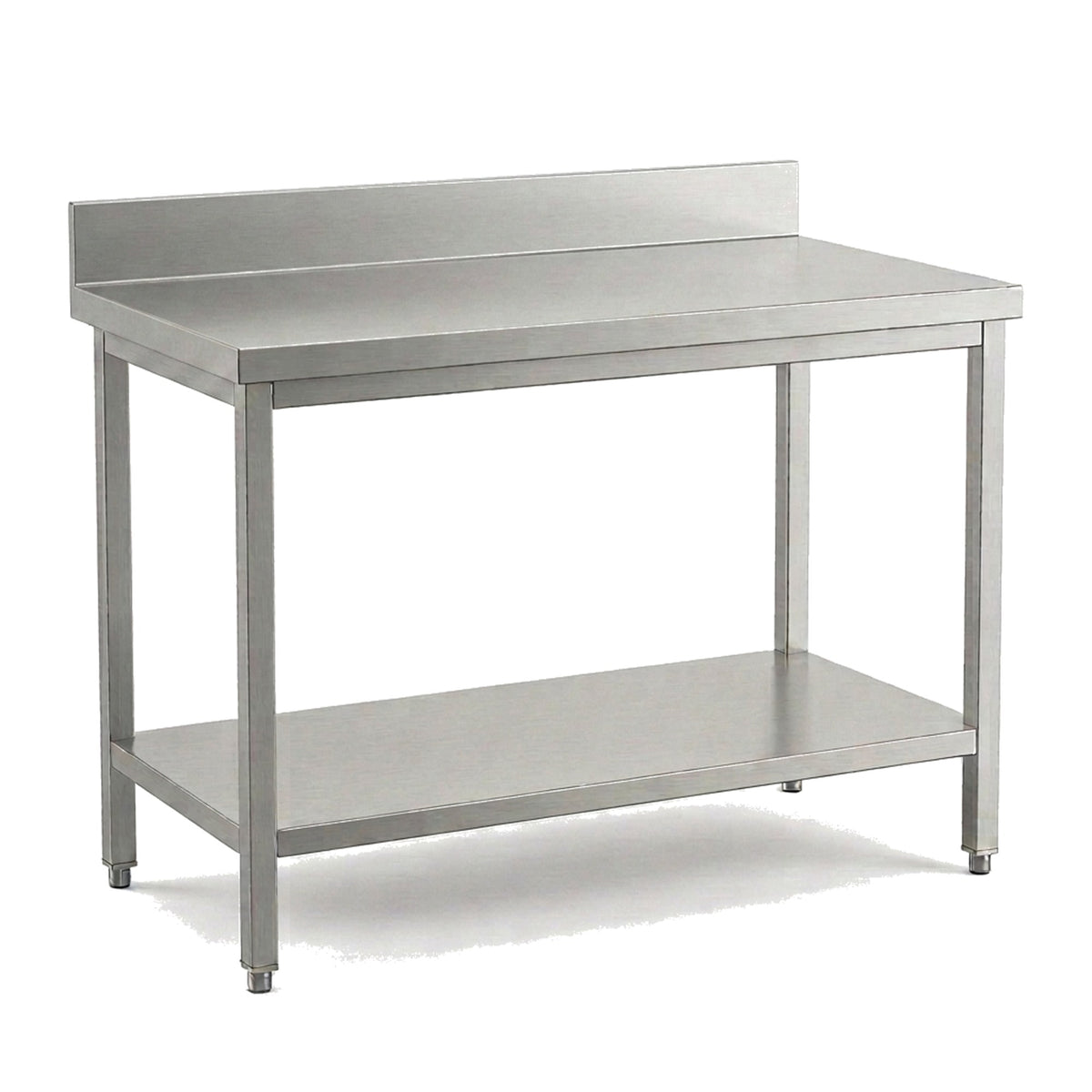 Table de travail inox professionnelle 600 x 700 mm avec dosseret, étagère basse et pieds réglables