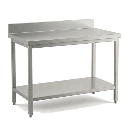 Table de travail inox professionnelle 800 x 600 mm avec dosseret, étagère basse et pieds réglables