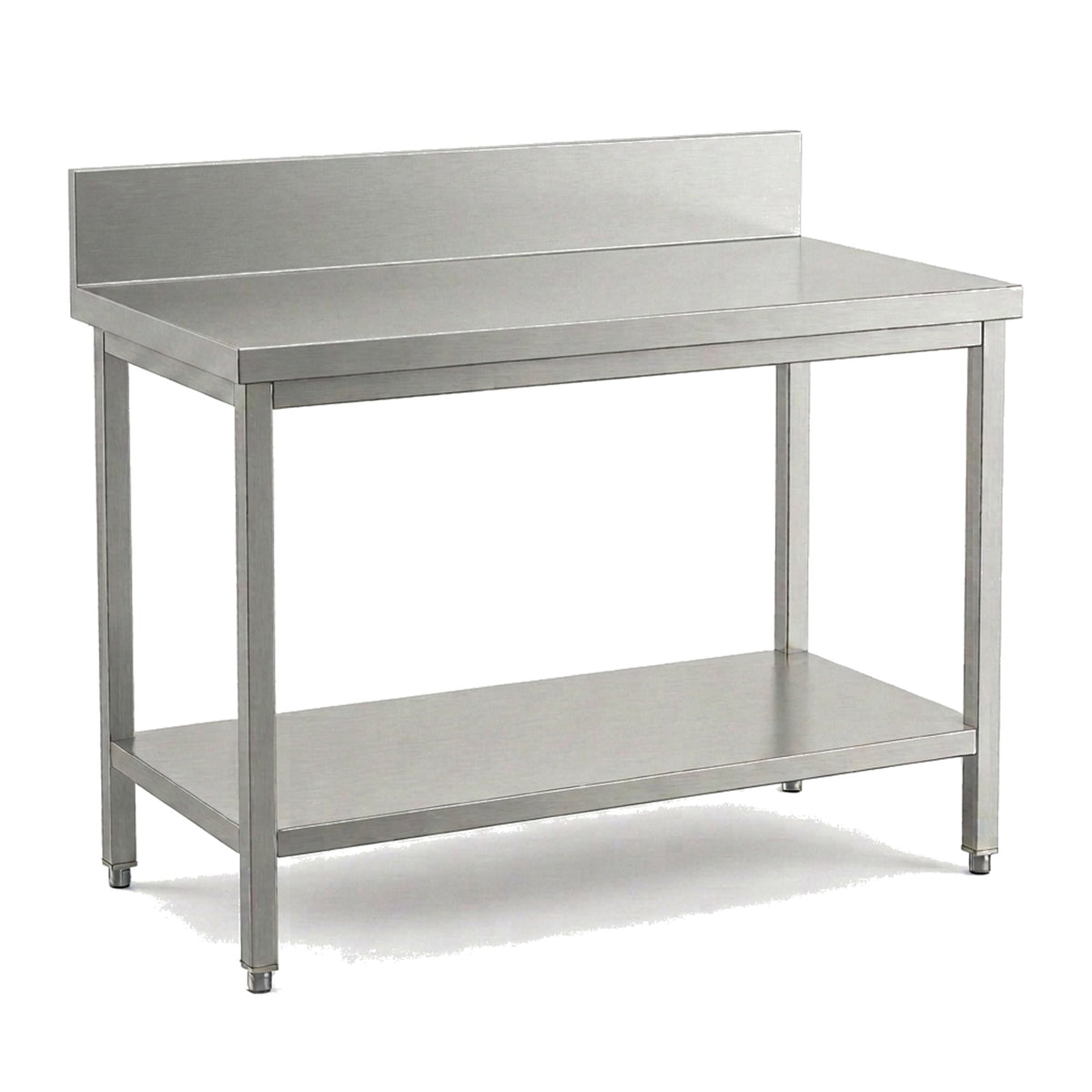 Table de travail inox professionnelle 800 x 700 mm avec dosseret, étagère basse et pieds réglables