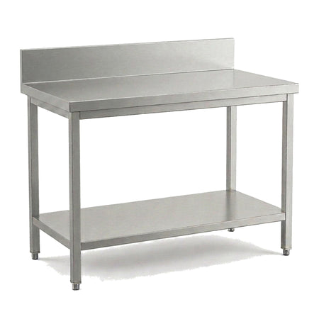 Table de travail inox professionnelle 800 x 700 mm avec dosseret, étagère basse et pieds réglables